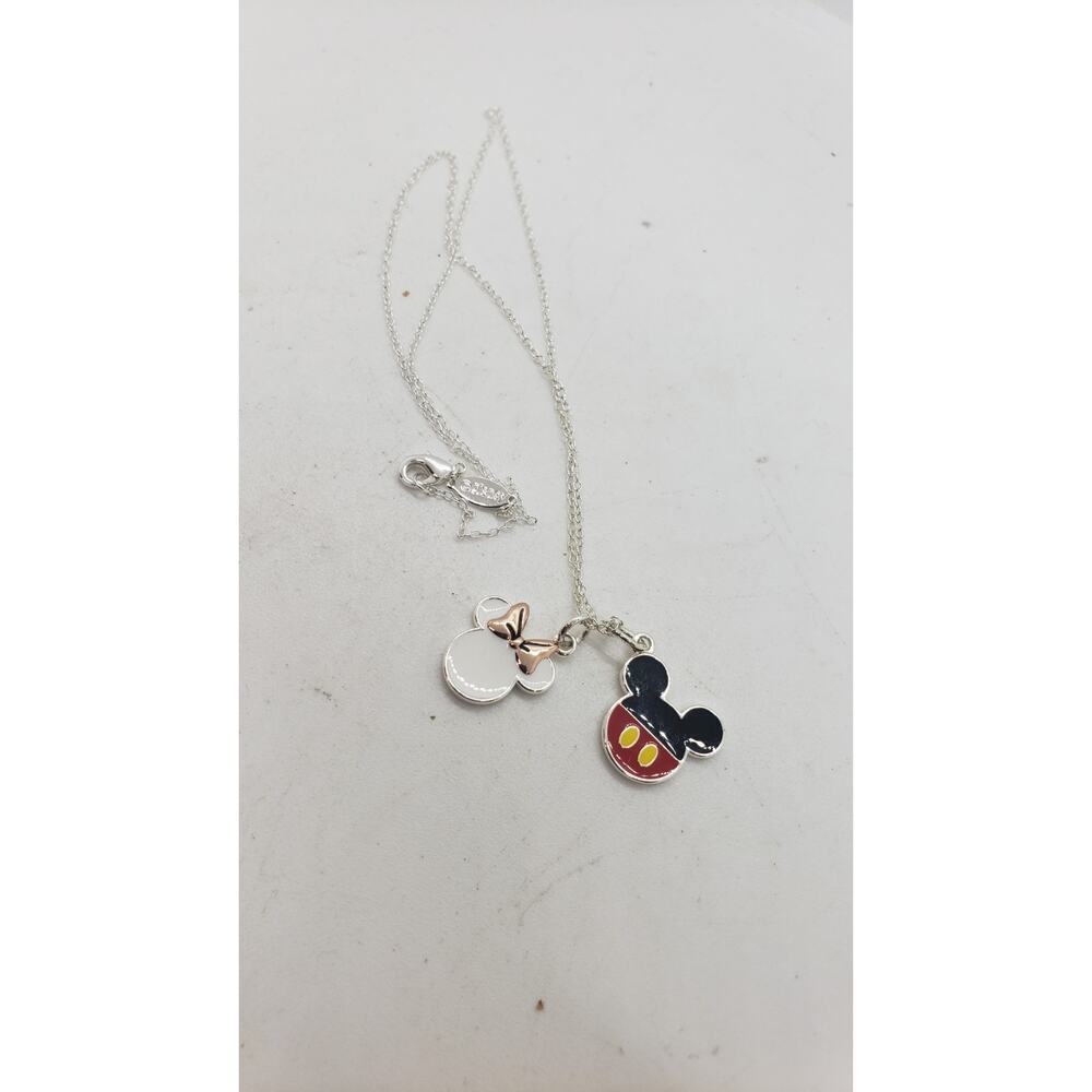 Disney Mickey Mouse & Minnie Mouse Necklace Silverplate Made for Each Other - Picture 2 of 7